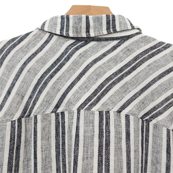 Adrienne Vittadini Tunic Dress Womens Gray XXL Linen Blend Button Up Striped - Picture 6 of 13
